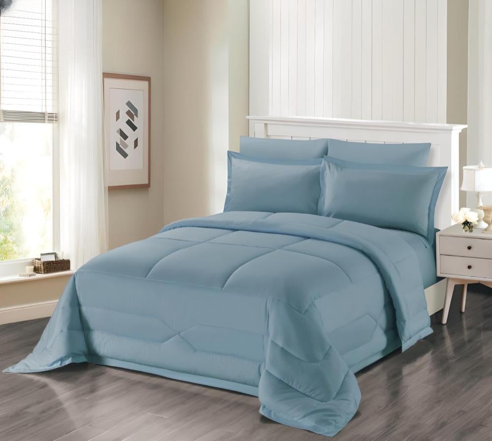 مفرش سرير كانون فندقي سادة 4 قطع مزدوج - ازرق