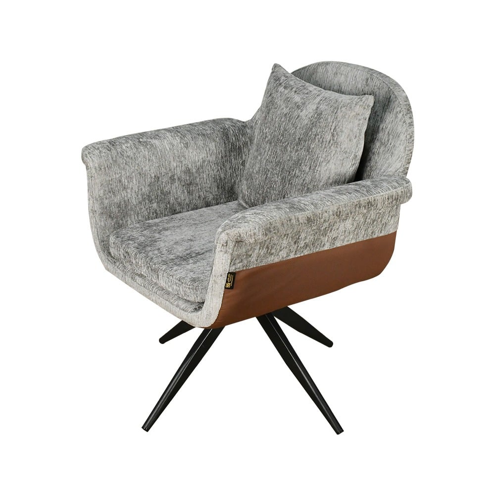 كرسي مفرد مودرن قماش بقاعدة معدنية رمادي غامق