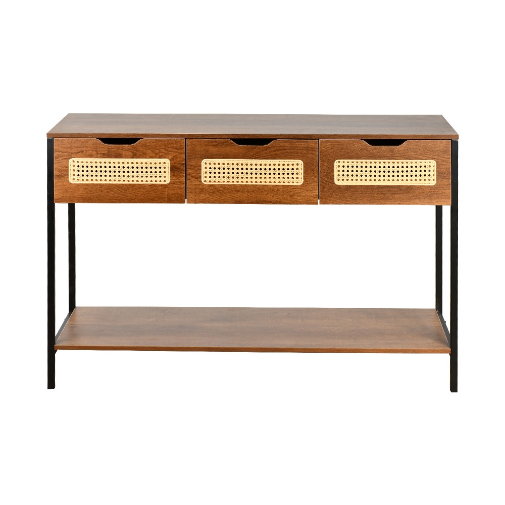 مدخل أستقبال خشبي 2 دور بهيكل معدني مع أدراج بني