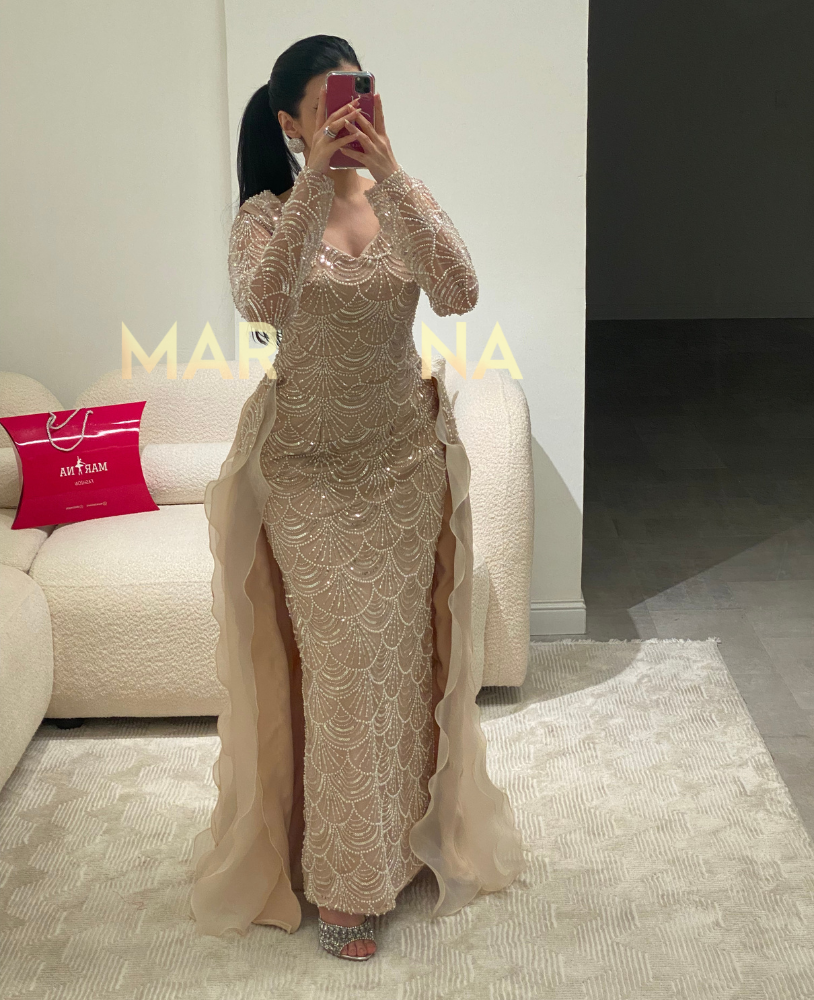 فستان اسلين (فستان كلفه شك.مطرز مع ذيل كسرات جزار)