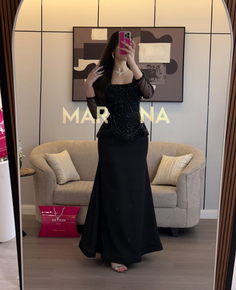 فستان الهام  (فستان اسود باربي مع تطريز يدوي راقي)