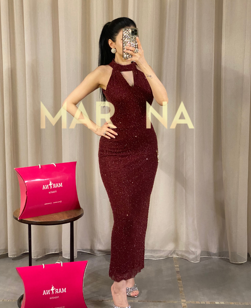 فستان ليلي (فستان لبانة استرتش مع فتحة أمامية)