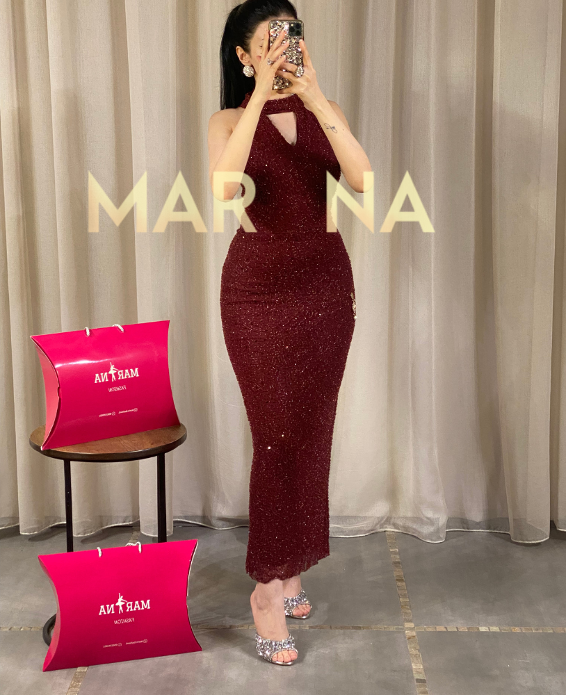 فستان ليلي (فستان لبانة استرتش مع فتحة أمامية)