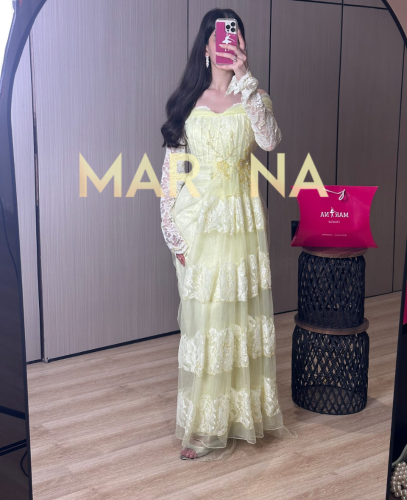 marina lace dress long Marina Sequin Lace Long Sleeve Gown In Blush