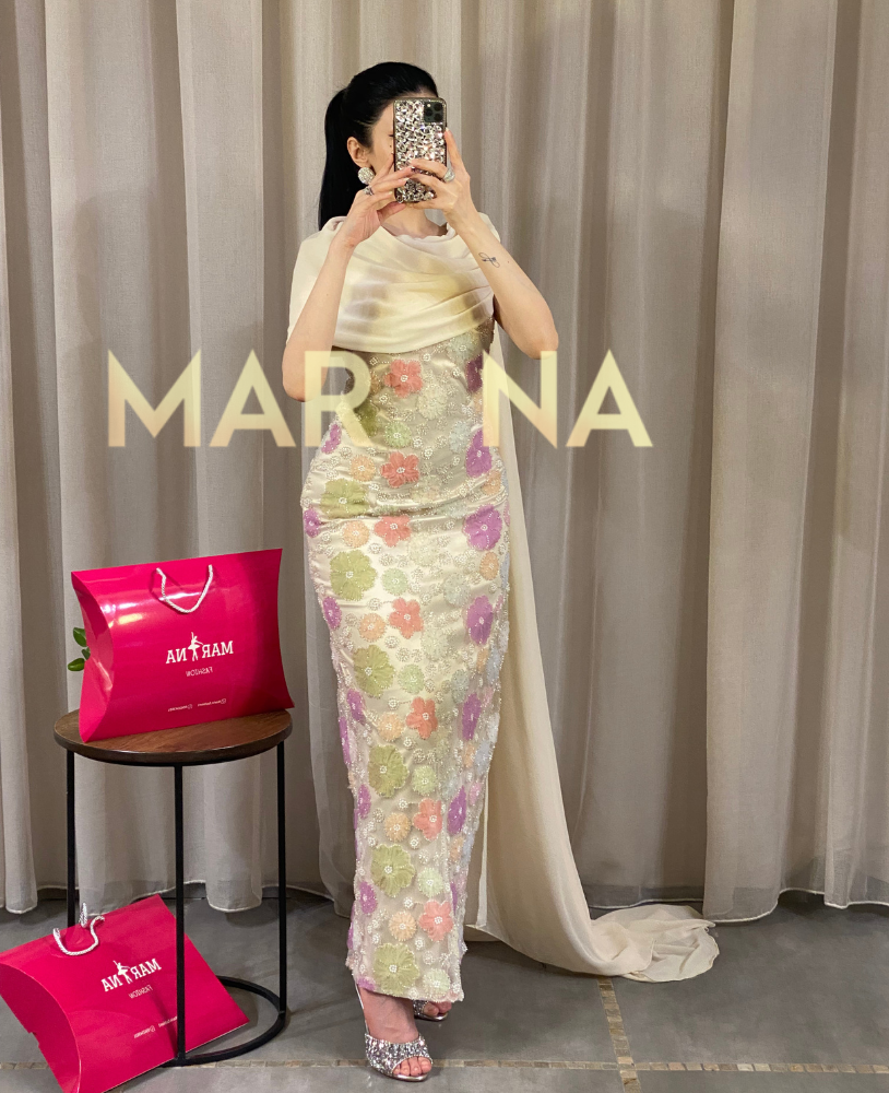 فستان صمود (قطعه مورد أنيق مع شال جورجيت)