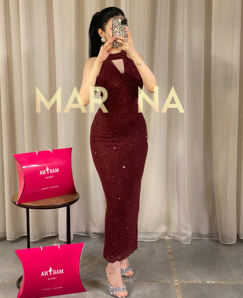 فستان ليلي (فستان لبانة استرتش مع فتحة أمامية)