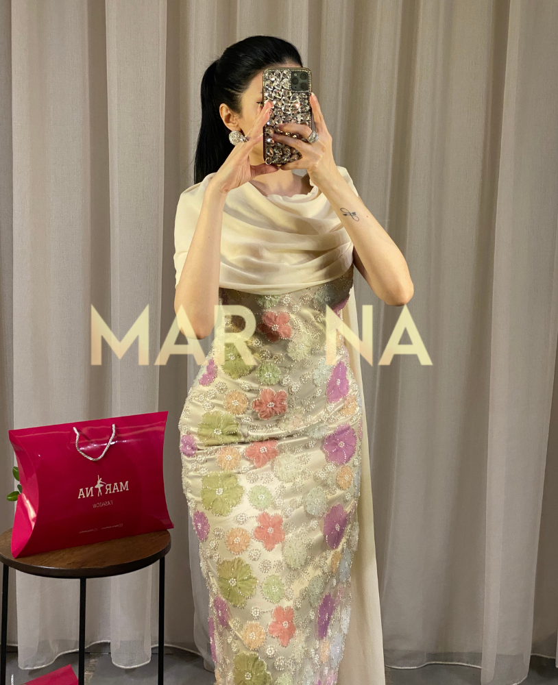 فستان صمود (قطعه مورد أنيق مع شال جورجيت)