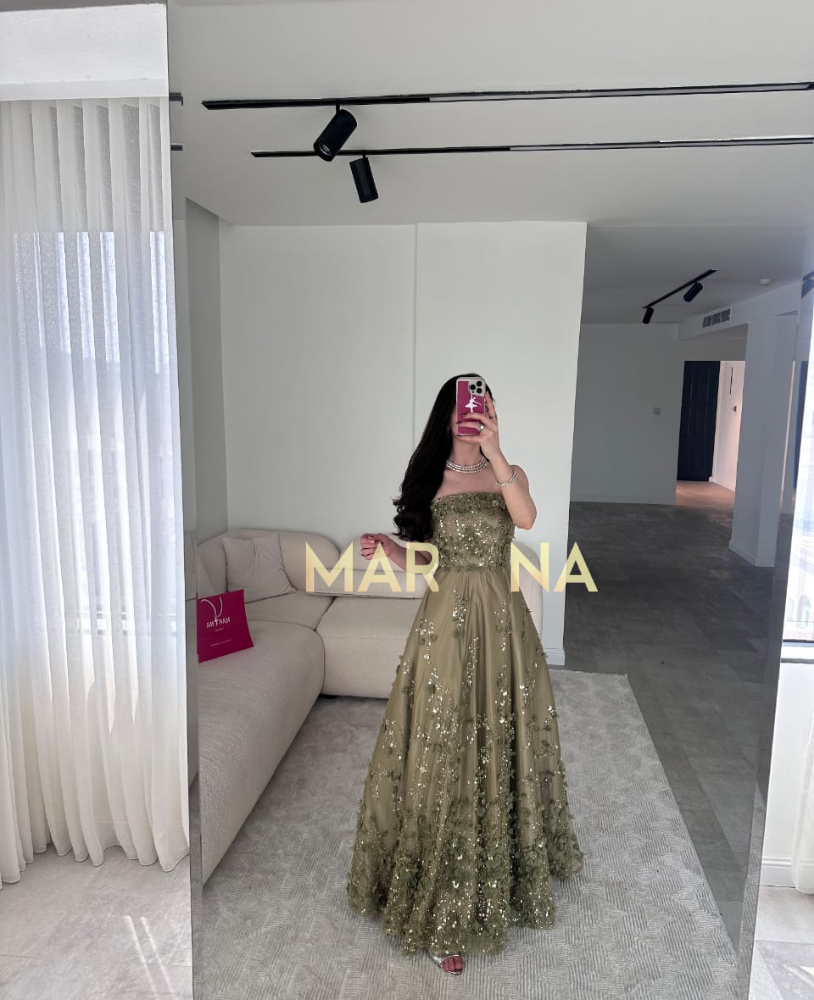 فستان خوله (فستان تفاحي مزين بكلفه مورد)