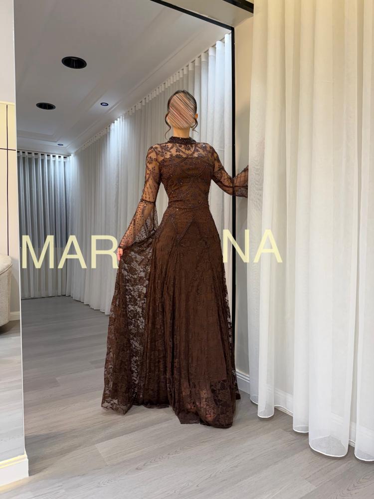 Hania Dress (Mocha dress, beaded bodice and French lace flared