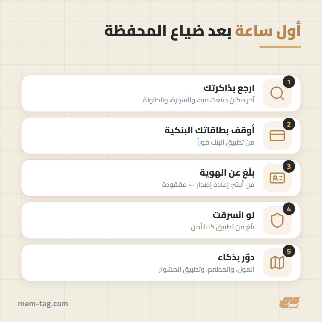 خطوات التصرف في أول ساعة بعد ضياع المحفظة