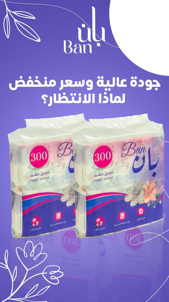 عبوة اقتصادية وجودة عالية مناديل بان 300 هي استثمار في نظافة عائلتك