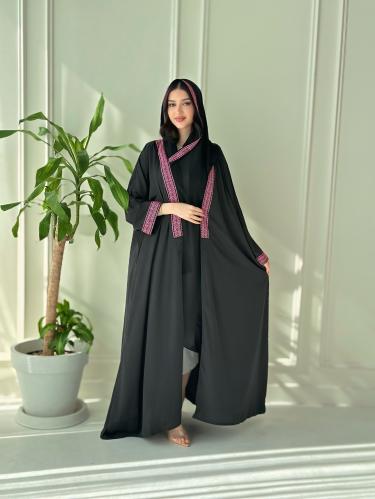 Pink with black abaya