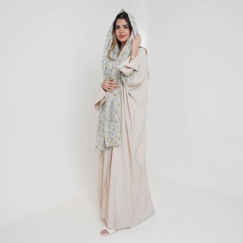 Beige flowery abaya