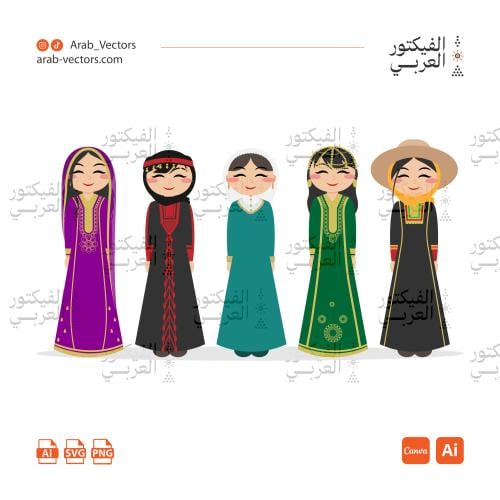 تصميم فتيات بأزياء تراثية