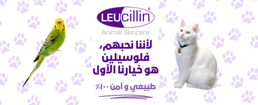 صورة منتج لوسيلين  للعناية بجلد الحيوانات مع عبوة بيضاء وتصميم بنفسجي