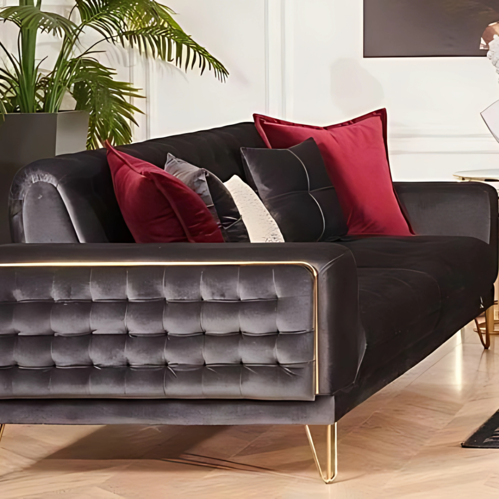 روبينو أريكة غرفة المعيشة تتسع لـ 3 أشخاص - رمادي غامق