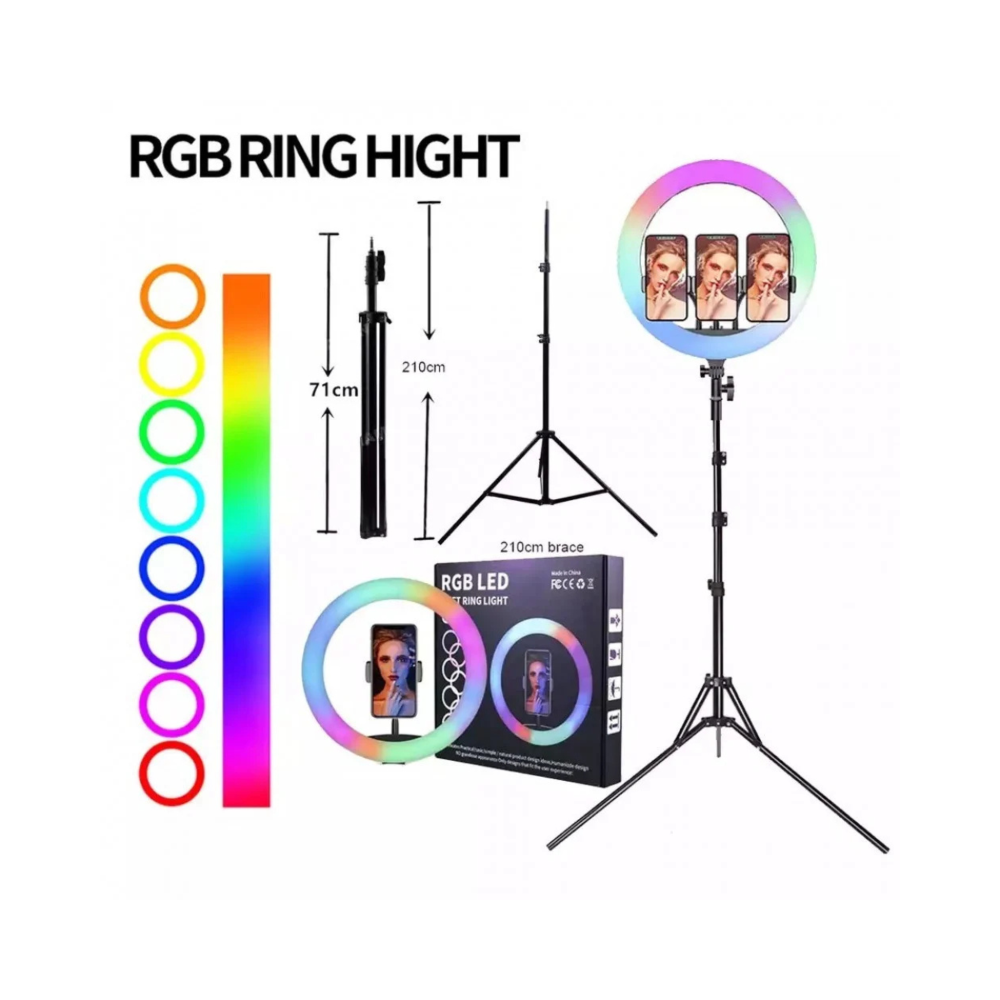 إضاءة حلقة LED RGB MJ26 بحجم 26 سم مع حامل ثلاثي