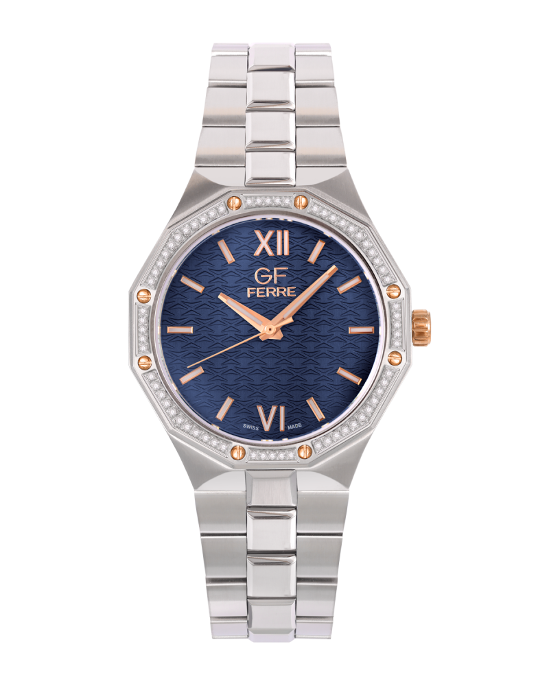 ساعة الماس رجالية صناعة سويسرية ماركة جي اف فضي مينا فضي موديل GFSRGPL25375G