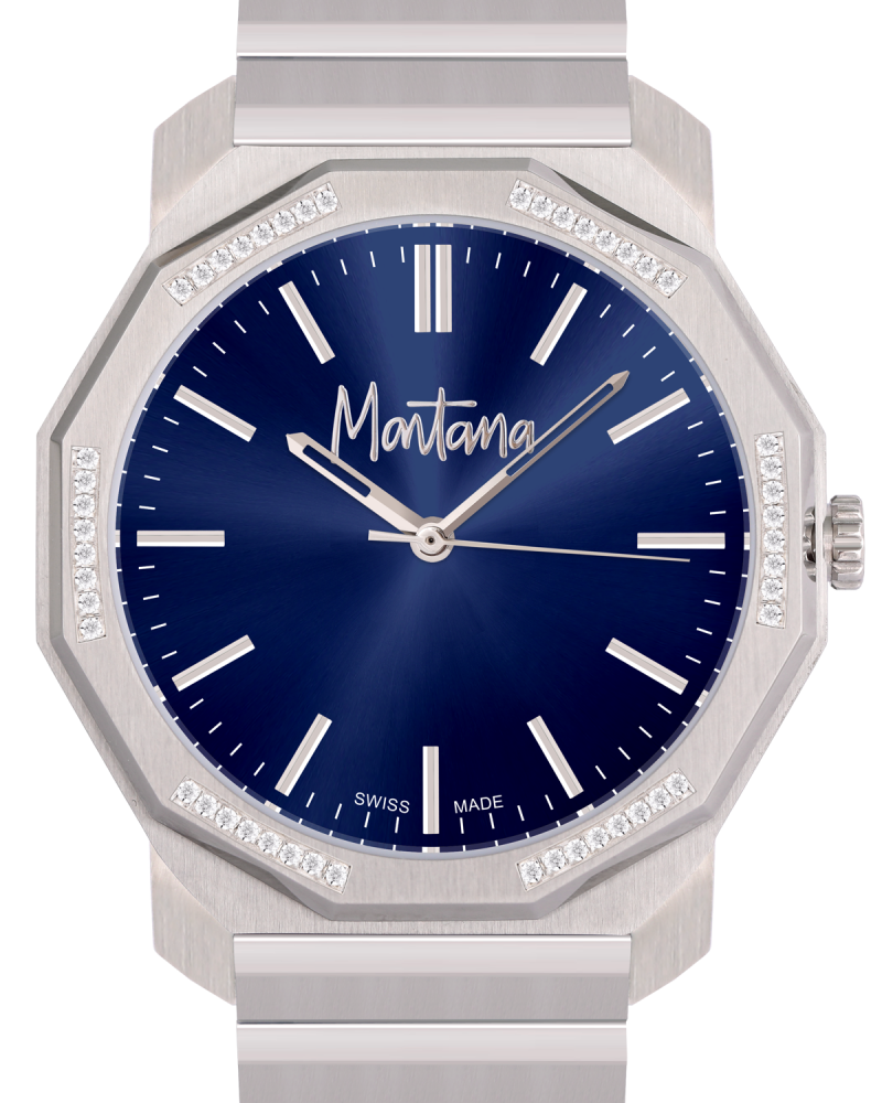 ساعة الماس رجالية ماركة مونتانا فضي مينا ازرق صناعة سويسرية  موديل M170048G