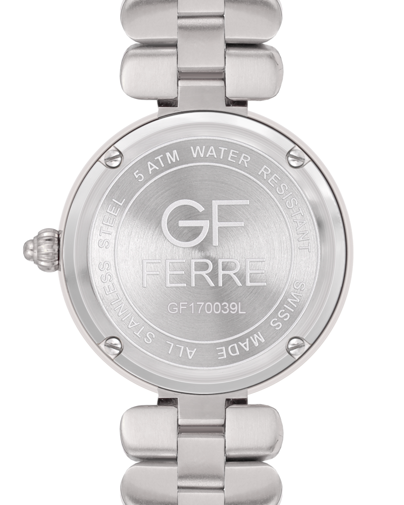 ساعة الماس نسائية صناعة سويسرية ماركة جي اف فيرري فضي مينا ابيض موديل GF170039L