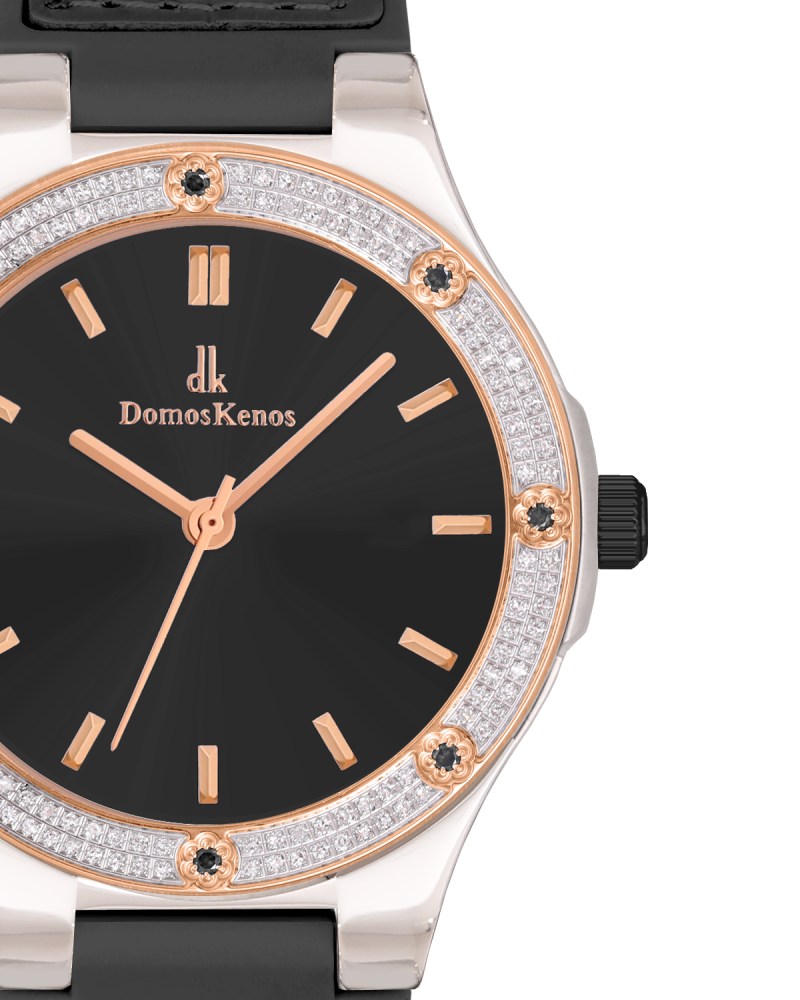 ساعة الماس رجالية ماركة دي كي صناعة سويسرية فضي روز مينا اسود موديل 3210