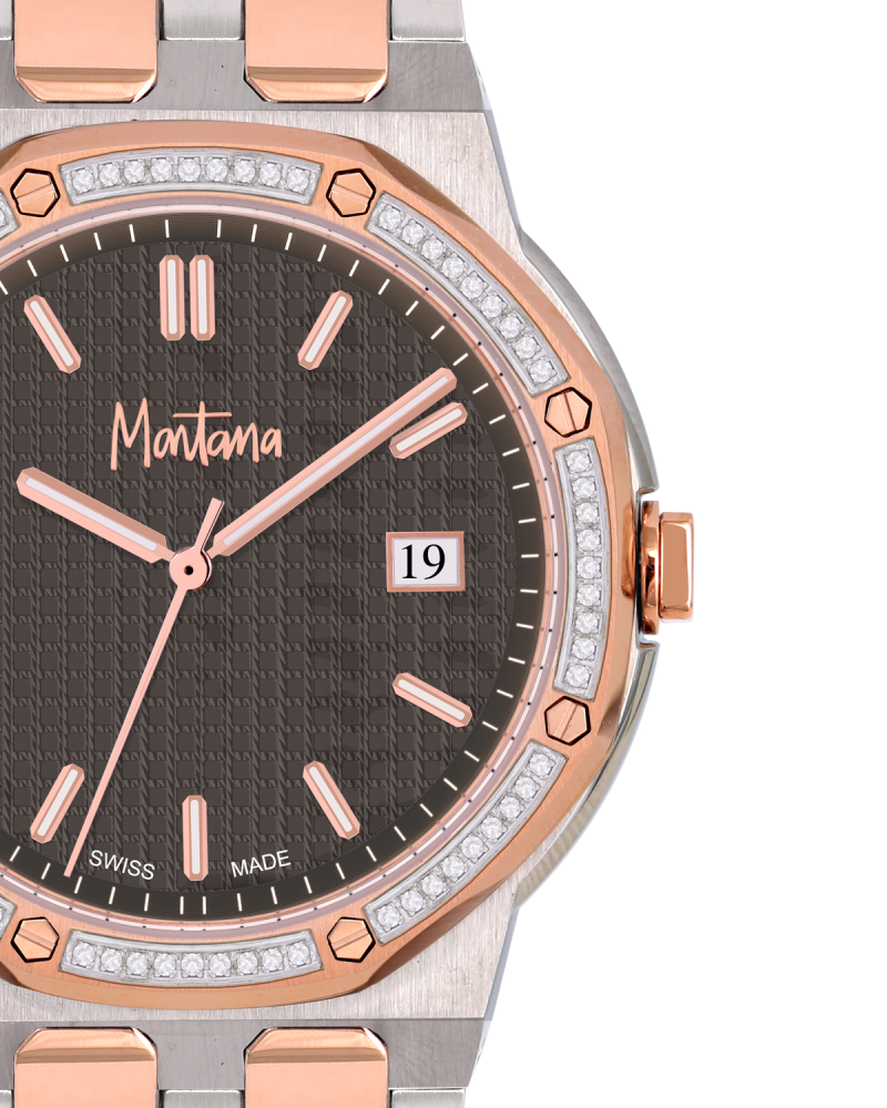 ساعة الماس رجالية ماركة مونتانا فضي روز صناعة سويسرية  موديل M8071G