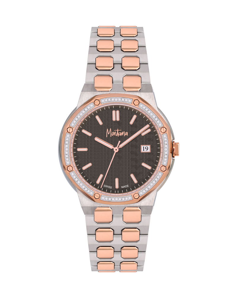 ساعة الماس رجالية ماركة مونتانا فضي روز صناعة سويسرية  موديل M8071G