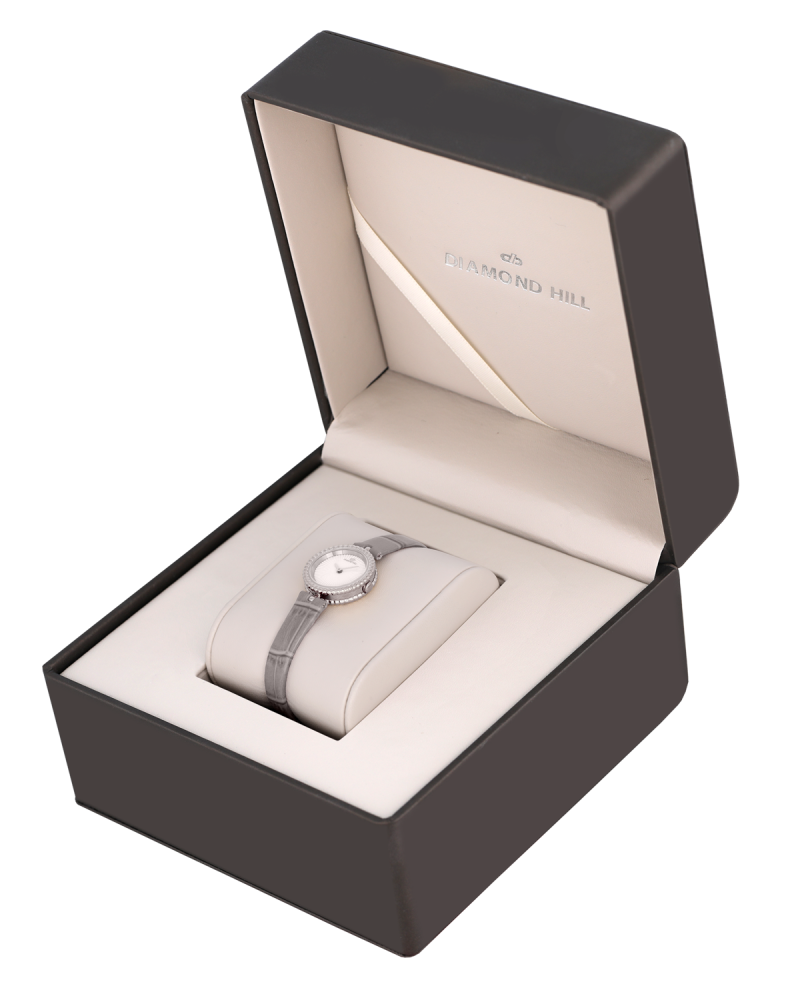 ساعة نسائية ماركة دايموند هيل موديل فضي جلد رمادي BJ170185L