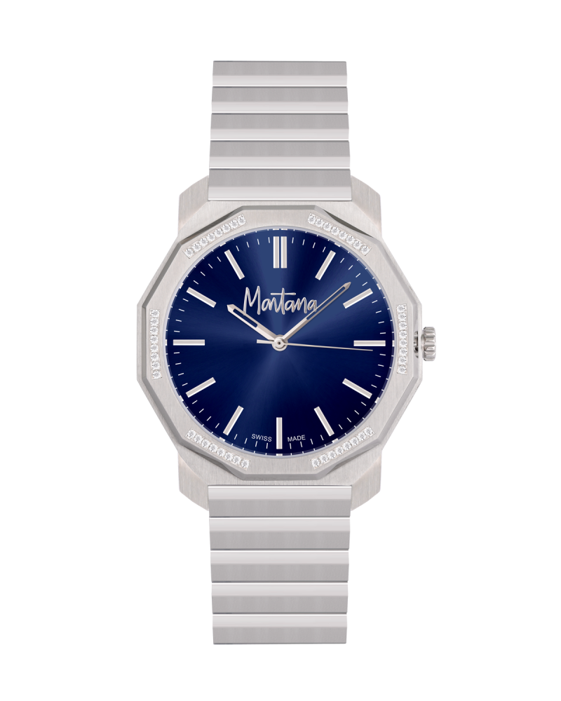 ساعة الماس رجالية ماركة مونتانا فضي مينا ازرق صناعة سويسرية  موديل M170048G