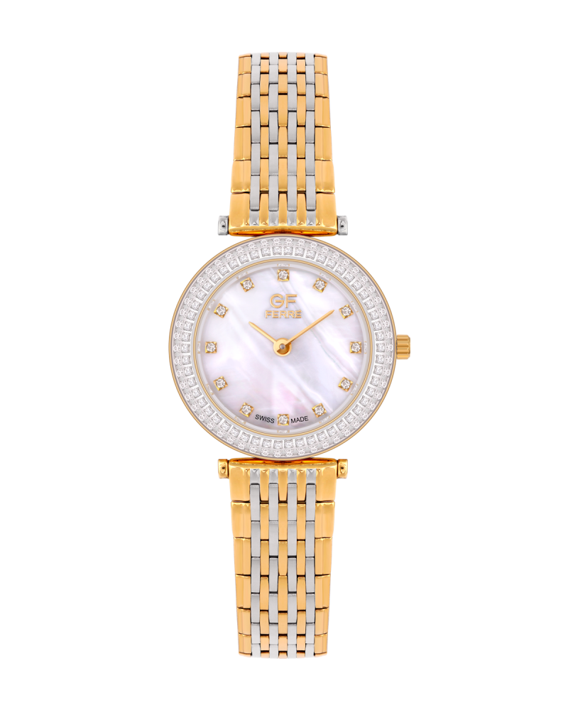 ساعة نسائية ماركة جي اف فيرري صناعة سويسرية فضي ذهبي مينا صدفي  GFGP74401.2.2.