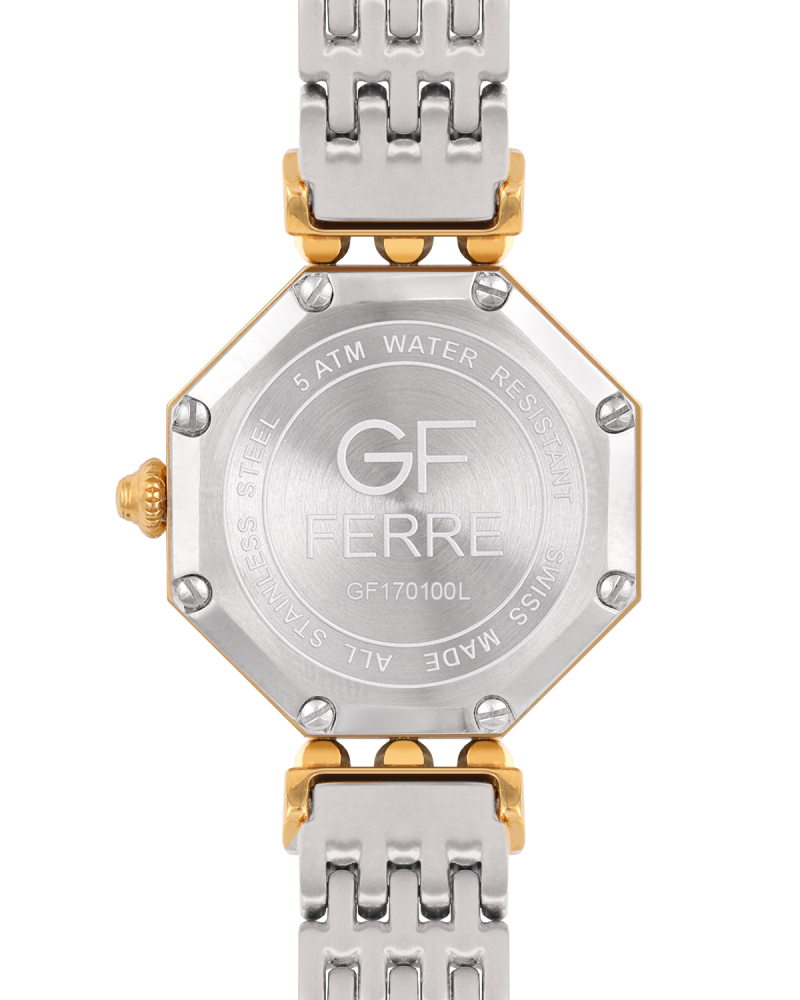 ساعة نسائية صناعة سويسرية ماركة جي اف فيرري فضي ذهبي مينا صدفي موديل GF170100L