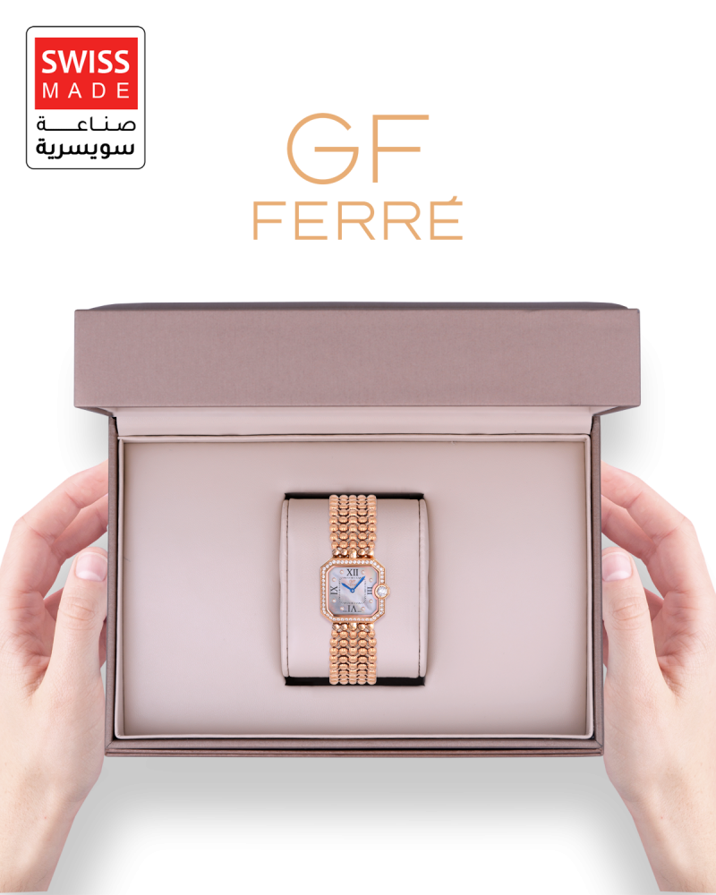 ساعة نسائية ماركة جي اف فيرري صناعة سويسرية روز مينا صدفي GFRG922
