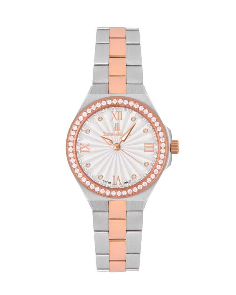 ساعة نسائية ماركة دي كي صناعة سويسرية لون فضي روز DKTTRGWT0875L