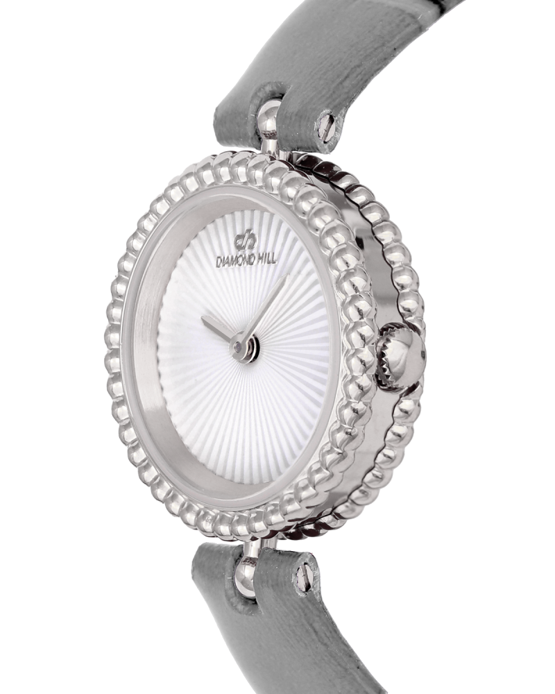 ساعة نسائية ماركة دايموند هيل موديل فضي جلد رمادي BJ170185L