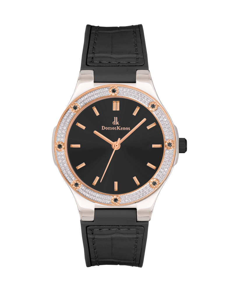 ساعة الماس رجالية ماركة دي كي صناعة سويسرية فضي روز مينا اسود موديل 3210