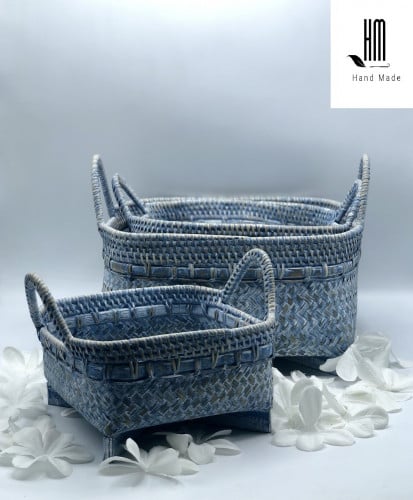 3 سلات من الخوص (30 سم، 25سم، 20سم)