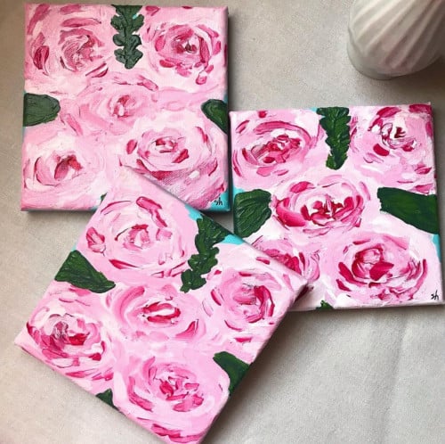 لوحة الروز الوردي Pink Rose Art/ 15cm*15cm