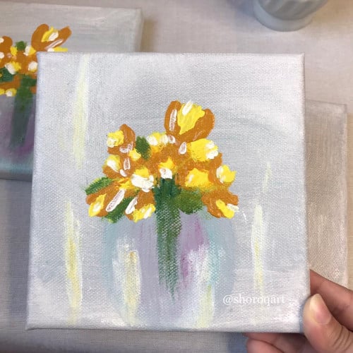 لوحة ڤاز بورود صفراء15CM*15CM Vase of yellow flowe...