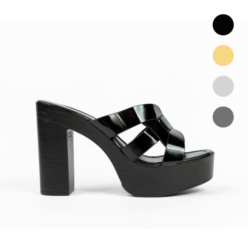 Shiny | صندل كعب لامع بأرضية  الفلين