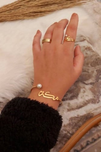 اسواره و خاتم نسائي بالاسم مع لؤلؤة