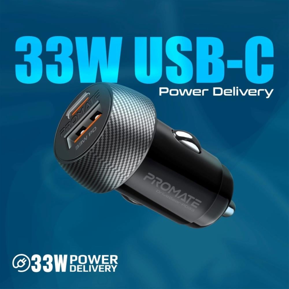 شاحن سيارة سريع Promate DriveGear-PD33 – شحن آمن وسريع أثناء القيادة