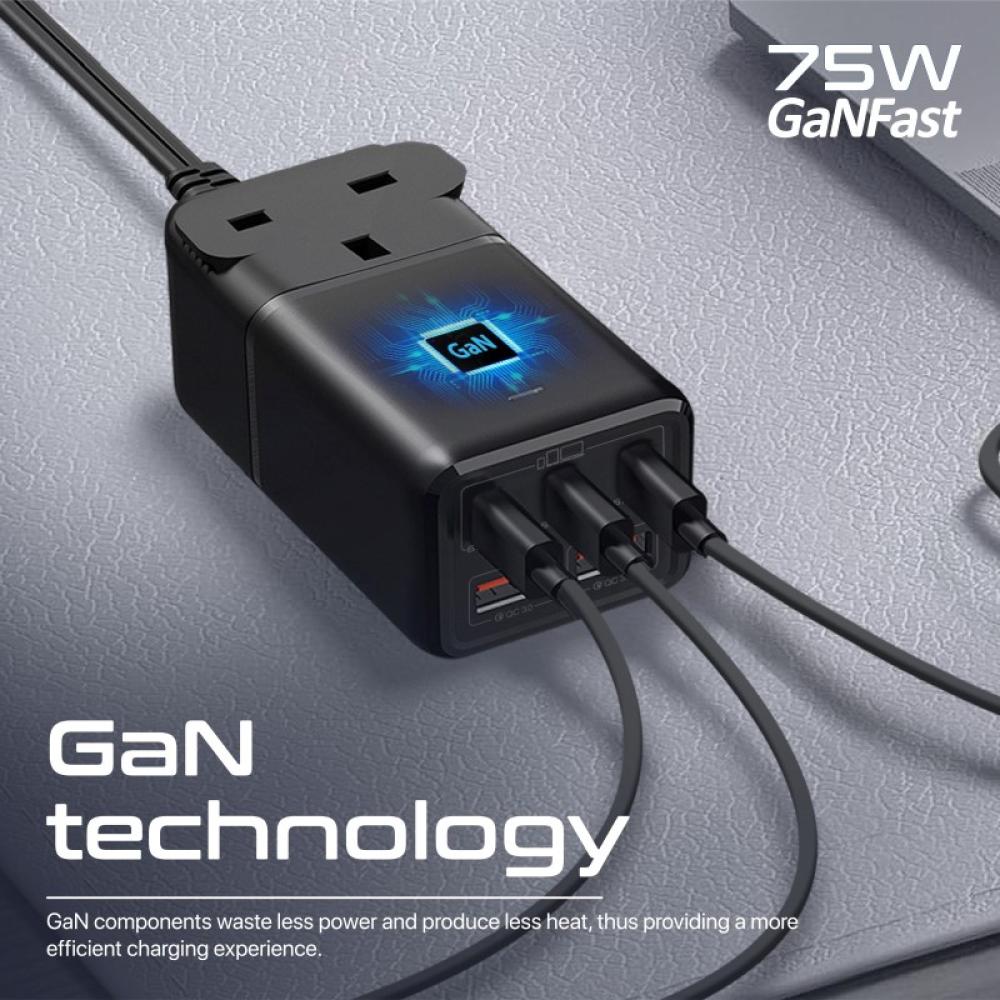 مشترك طاقة GaNFast متعدد المنافذ بقوة 75 واط  -  PowerBrix-GaN75