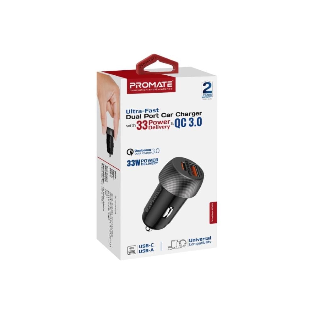 شاحن سيارة سريع Promate DriveGear-PD33 – شحن آمن وسريع أثناء القيادة