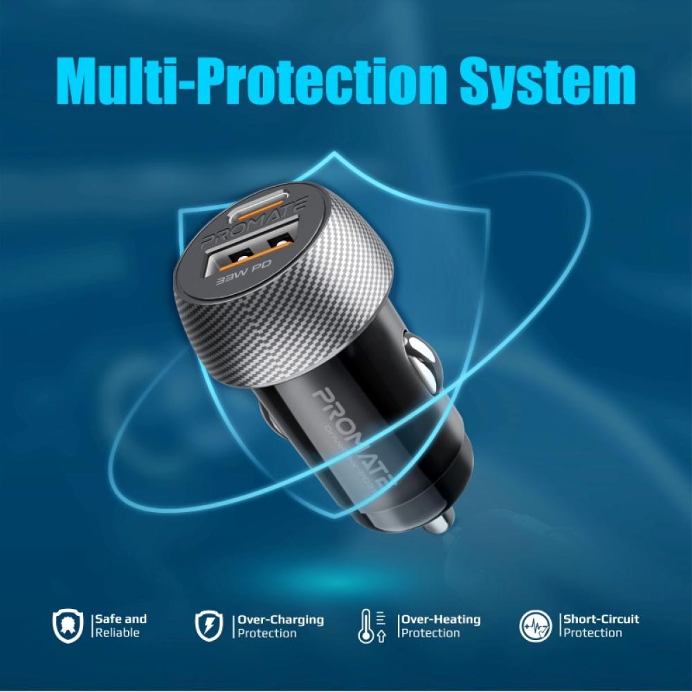 شاحن سيارة سريع Promate DriveGear-PD33 – شحن آمن وسريع أثناء القيادة
