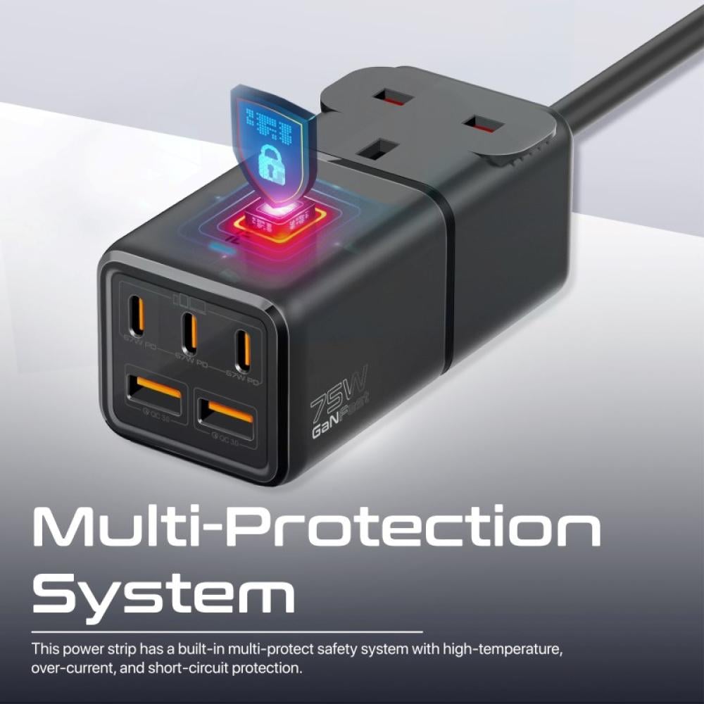 مشترك طاقة GaNFast متعدد المنافذ بقوة 75 واط  -  PowerBrix-GaN75