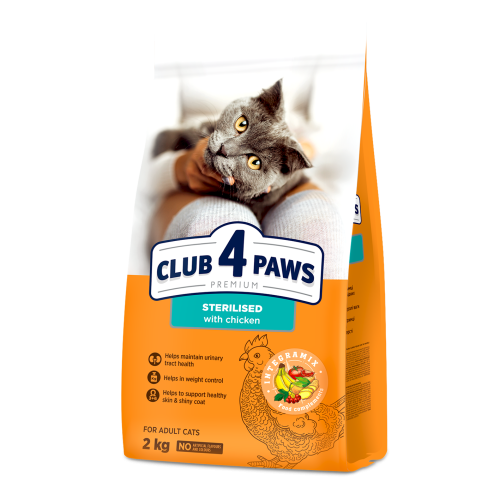 طعام جاف للقطط العقيمه دجاج 2 كيلو CLUB 4 PAWS