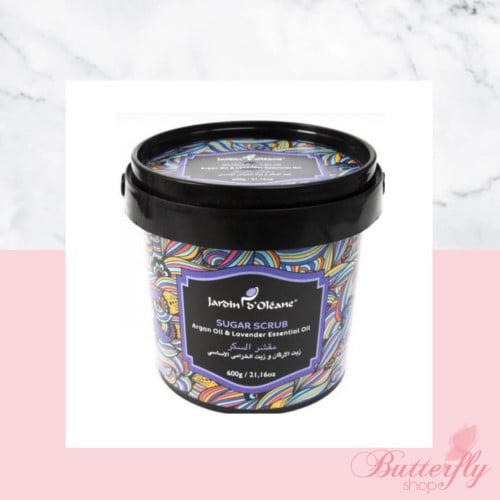 مقشر السكر بزيت الأرغان وزيت الخزامى الأساسي من جاردن اوليان 600 غم