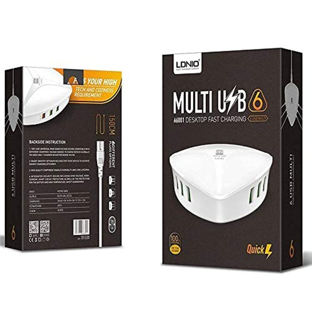 محول شحن سريع متعدد يو اس بي 6 منافذ LDNIO A6801