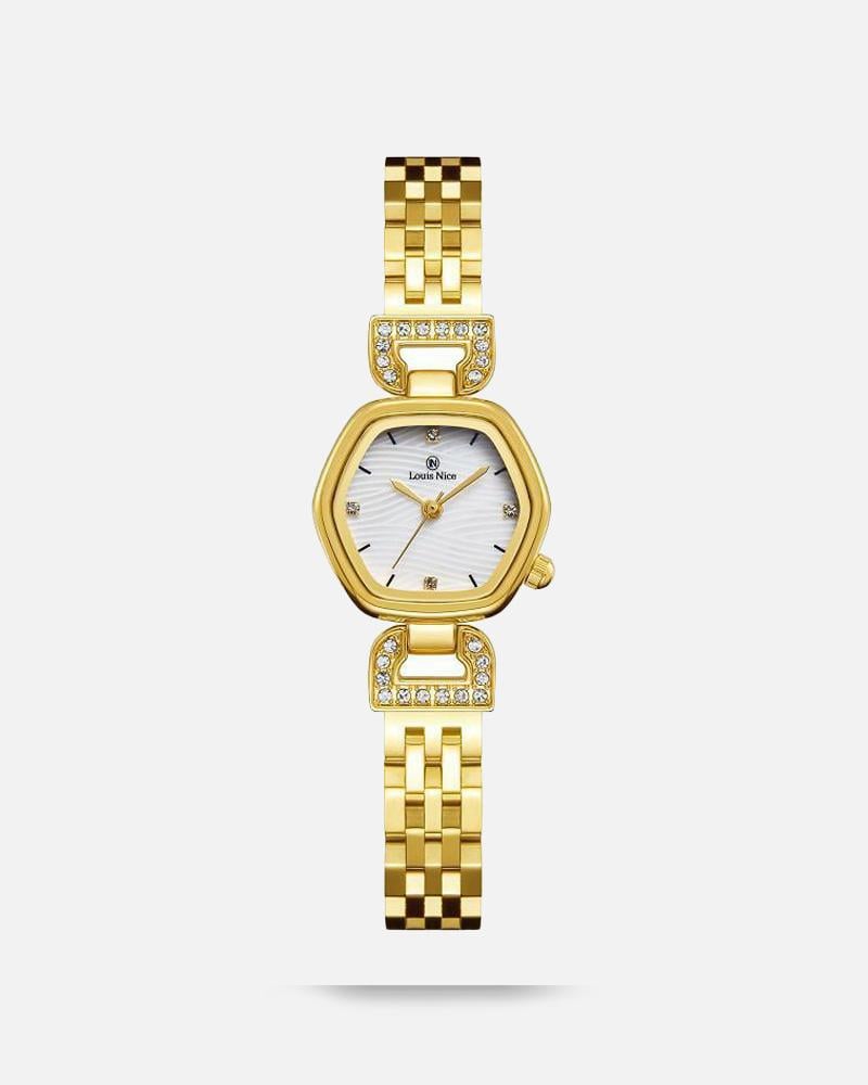 ساعة نسائية بسير شبكي لون ذهبي