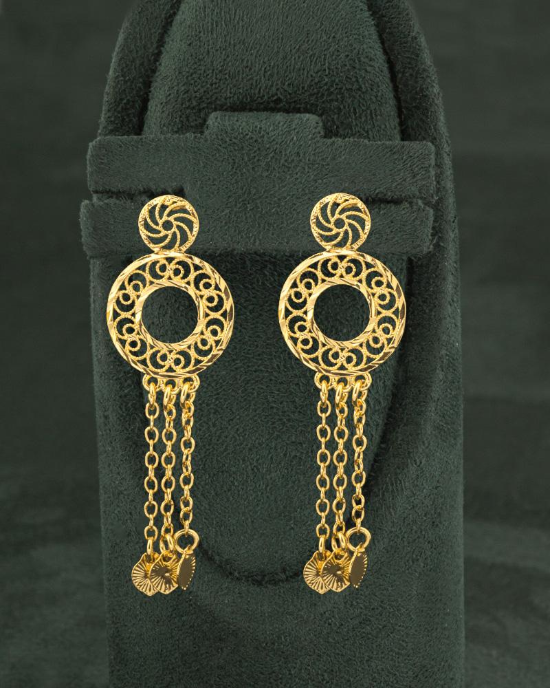 طقم ذهبي مكون من سلسال وحلق تصميم دائري ناعم